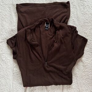 WINDSOR BODY CON DRESS BROWN ZIP UP